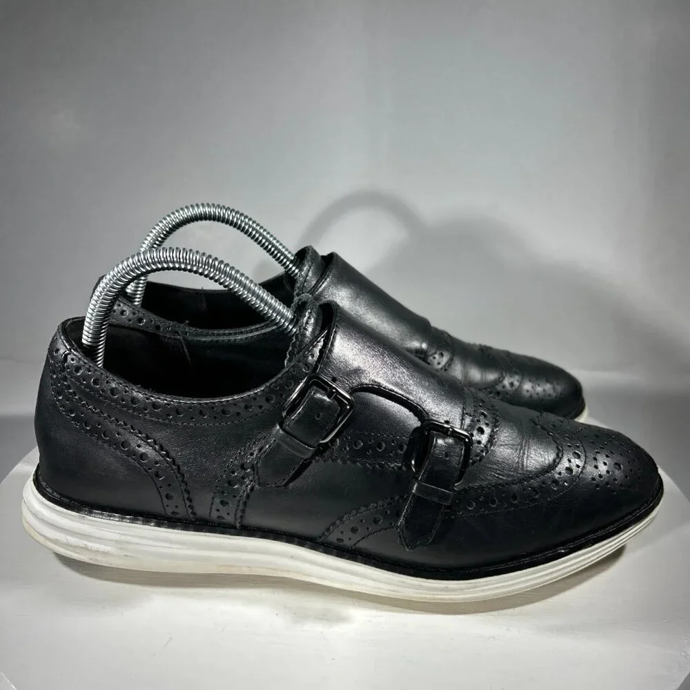 Cole Haan Wingtip Monk Strap Buckle Double Strap Womens Dress Shoes Size 9 Black - Picture 5 of 12